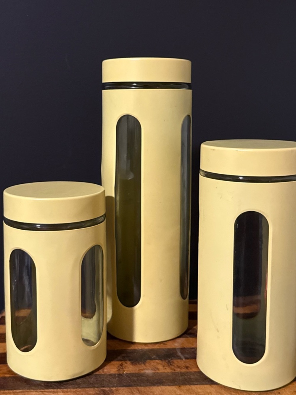 Vintage Yellow Canister Set Mid Century Modern Kitchen Storage Retro Mod 3 Piece